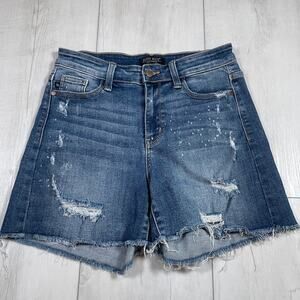 Judy Blue Shorts Women’s Medium Blue Distressed Medium Wash Frayed Hem Stretch